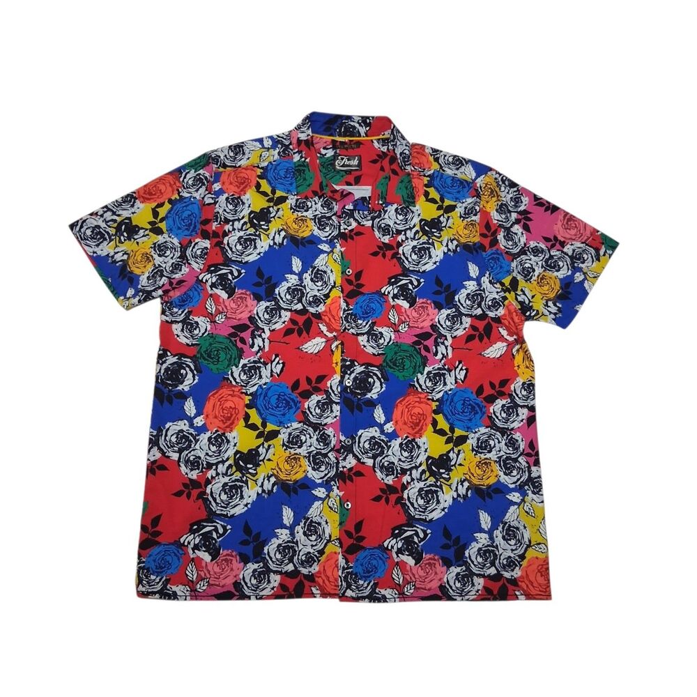 Fresh Prints Of Bel Air Men's XL Shirt Floral Button Up Short Sleeve Stretch